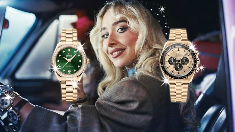 Image may contain: Sabrina Carpenter, Blonde, Hair, Person, Face, Head, Photography, Portrait, Adult, Wristwatch, and Happy