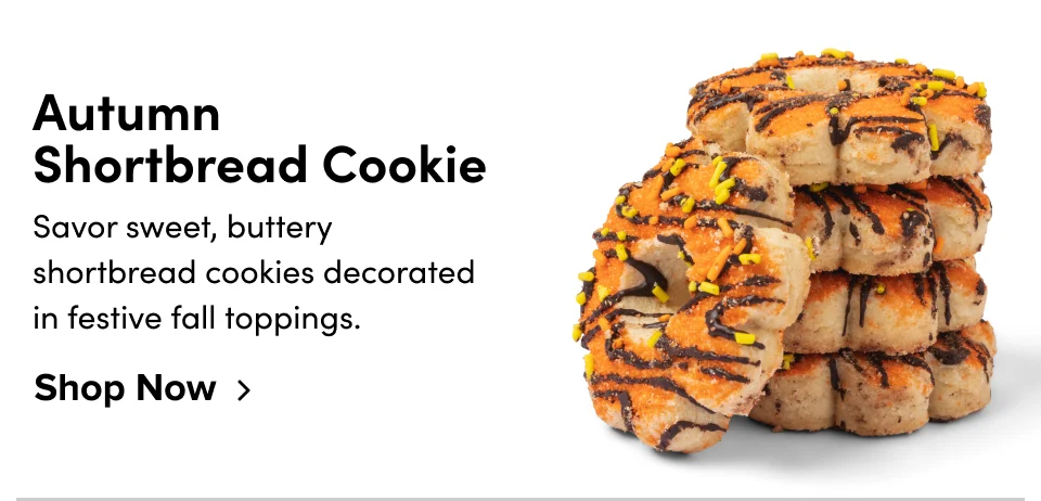 Autumn Shortbread cookie: Savor sweet, buttery shortbread cookies decorated in festive fall toppings; Shop now