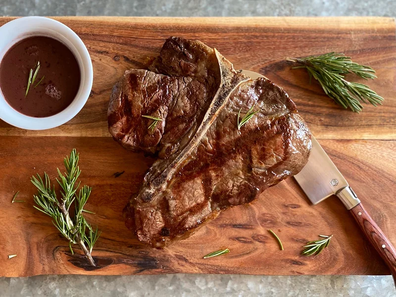 Reverse Seared Porterhouse Steak with Zinfandel Sauce