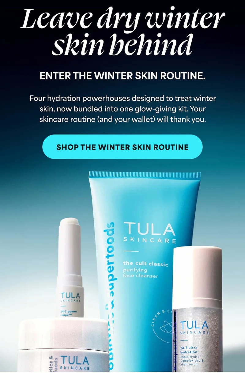 Leave dry winter skin behind. Enter the Winter Skin Routine. Four hydration powerhouses designed to treat winter skin, now bundled into one glow-giving kit. Your skincare routine (and your wallet) will thank you.