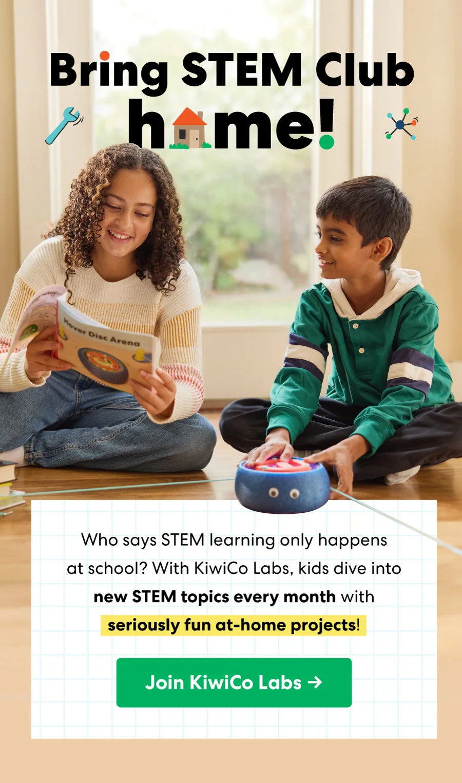 Children engaging in an interactive STEM activity at home