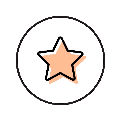 A coral-colored star icon with a black outline is centrally placed within a black circle on a, representing points value.