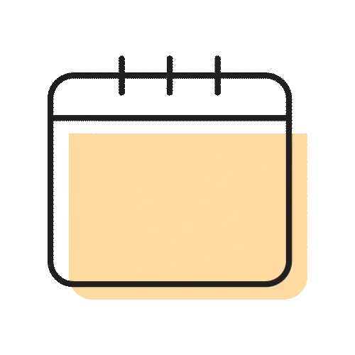 A simple illustration of a calendar with a yellow background and a minimalist black outline. The design conveys a sense of organization and planning.