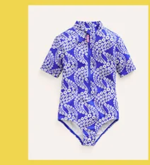 Short-sleeved Swimsuit - Dazzling Blue Daisy Wave