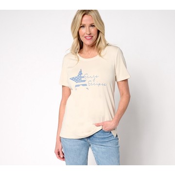 Denim & Co. Americana Favorite Jersey Short Sleeve Scoop Neck Top