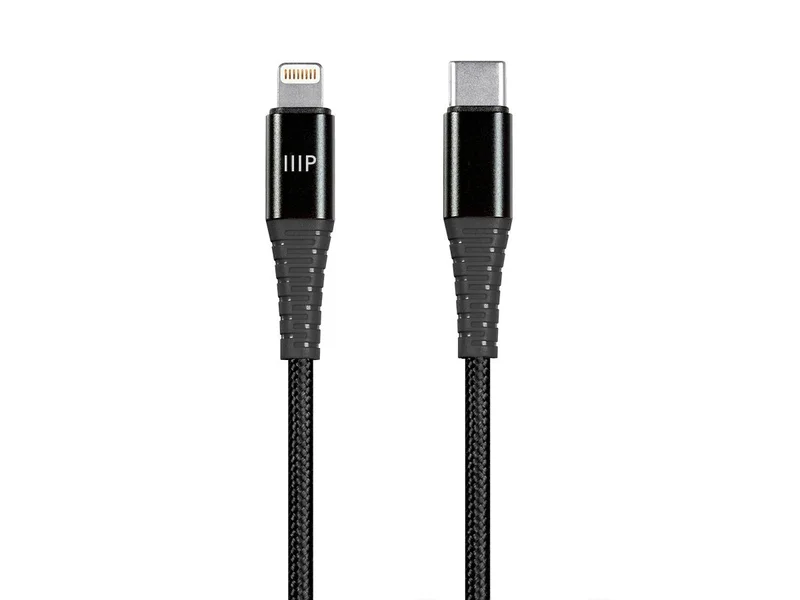 Monoprice Premium Ultra Durable Nylon Braided Apple MFi Certified Lightning to USB-C Charging Cable - 6ft, Black