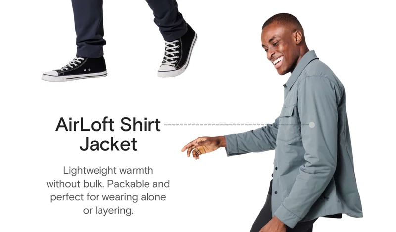 AirLoft Shirt Jacket: Lightweight warmth without bulk. Packable and perfect for wearing alone or layering.