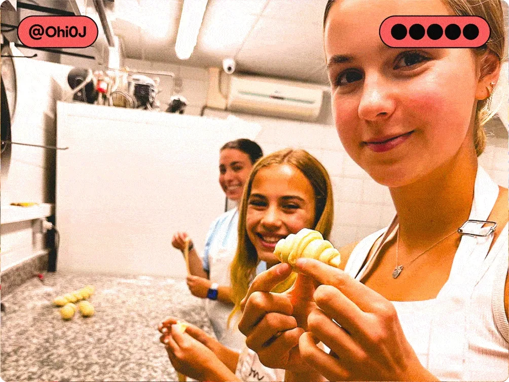 Image Description: A gif of various traveler photos including people making pastries, people holding large plates of rice and spices, a person holding a large plate of sushi, and two people sitting on cushions at a dinner table outside.