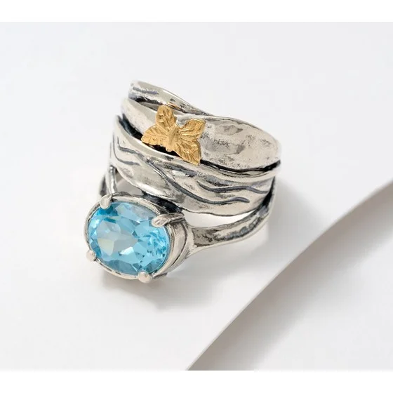 Or Paz Two-Tone Butterfly Gem Band Ring, Sterling & 14K
