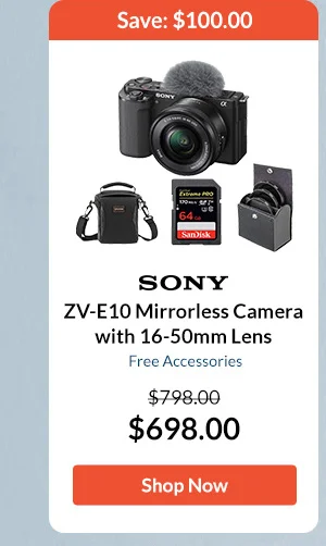 Sony ZV-E10 Mirrorless Camera with 16-50mm Lens   Free Accessories