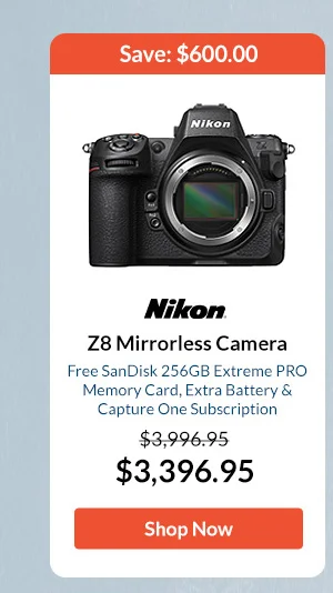 Nikon Z8 Mirrorless Camera   Free SanDisk 256GB Extreme PRO Memory Card, Extra Battery & Capture One Subscription