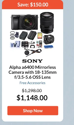 Sony Alpha a6400 Mirrorless Camera with 18-135mm f/3.5-5.6 OSS Lens   Free Accessories