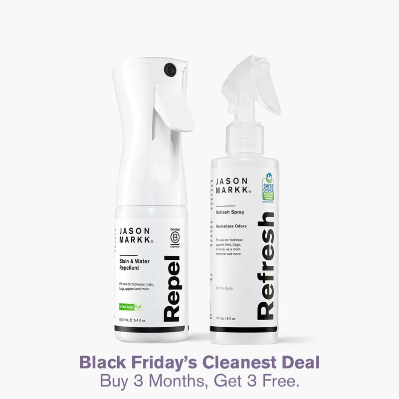Our Starter System—Now Even Smarter with Auto-Delivery. Meet the Repel & Refresh Bundle—your go-to duo for keeping your shoes protected and smelling fresh, all day, every day. Whether you're new to premium shoe care or simply leveling up your routine, this bundle delivers effortless maintenance powered by our most trusted essentials. What’s Inside: Refresh Spray – Tackles odor at the source with a gentle, plant-based formula that’s safe for most materials. Designed for everyday use, this spray is your best defense for odor eliminating power that actually works—no masking, no harsh chemicals. Repel Spray – Our top-rated water repellant spray forms an invisible shield against rain, stains, and spills. Ideal for suede, nubuck, canvas, and more, it keeps your sneakers looking crisp no matter what comes your way. Perfect for everyday wear, gym sessions, commutes, and everything in between, the Repel & Refresh Bundle helps extend the life of your footwear—while keeping them clean, dry, and fresh. And with the convenience of Auto-Delivery, your essential care system shows up right when you need it.