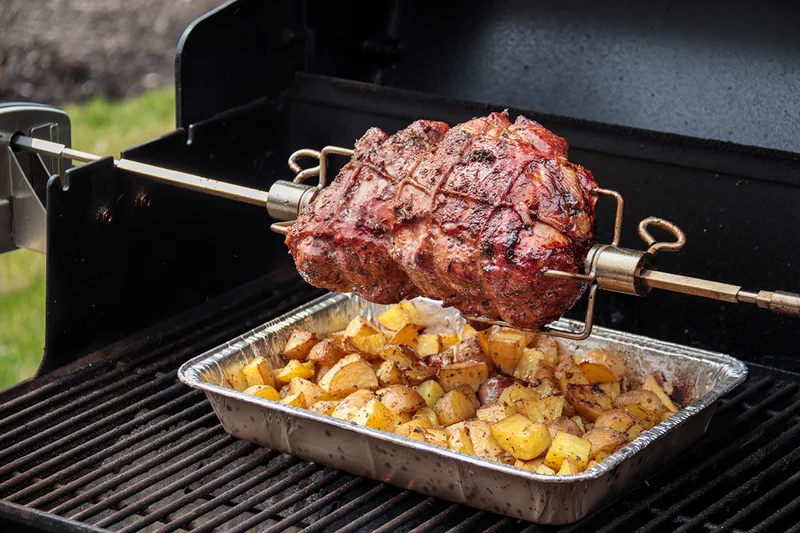Greek-style Rotisserie Leg of Lamb Roast with Lemony Roast Potatoes