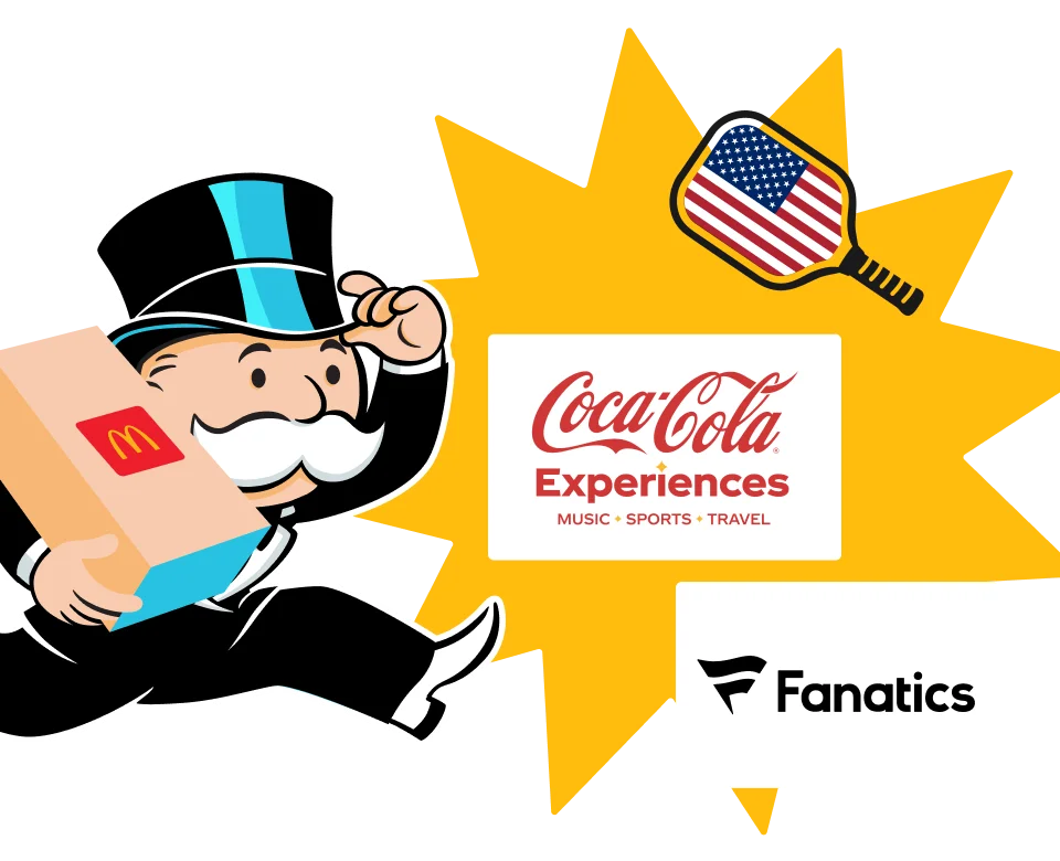 From Pickleball Paddles US, Coca-Cola Experiences, Fanatics and more. Mr. Monopoly running.