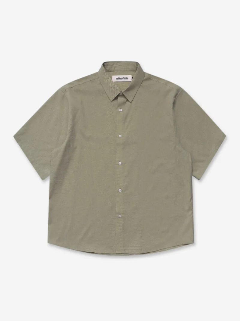 Image of Metalwood Micro Grid Oversized Button Up Shirt - Green