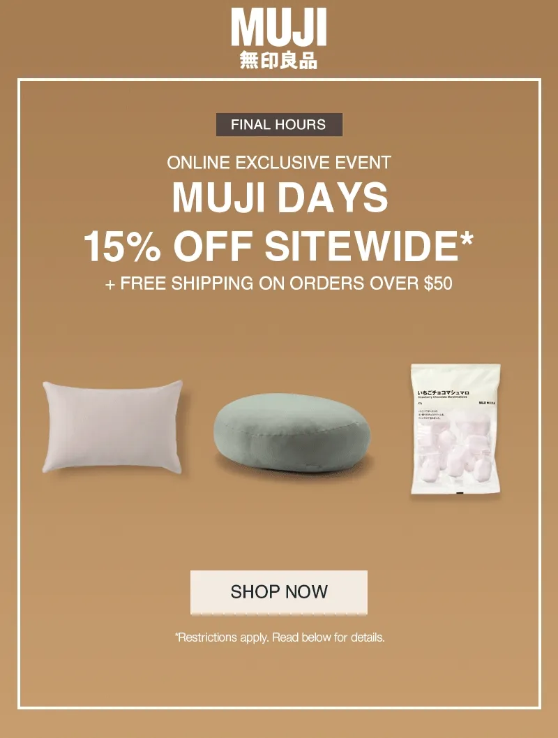 Shop 15% Off Sitewide for MUJI Days Ending Tonight!