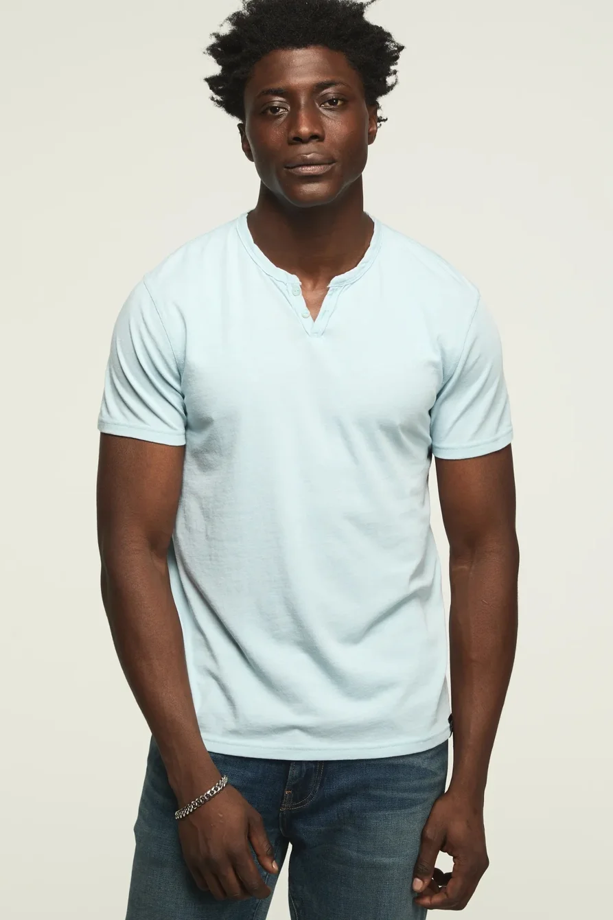 Image of Lucky Brand Venice Burnout Notch Neck Tee - Men's Clothing Tops Shirts Tee Graphic T Shirts in Blue Indigo