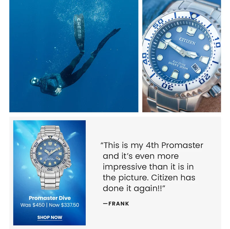 Man diving with Promaster Dive watch