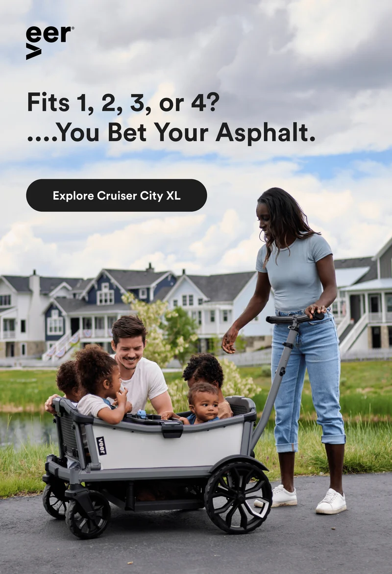 Family of 6 using the Cruiser City XL on a paved path