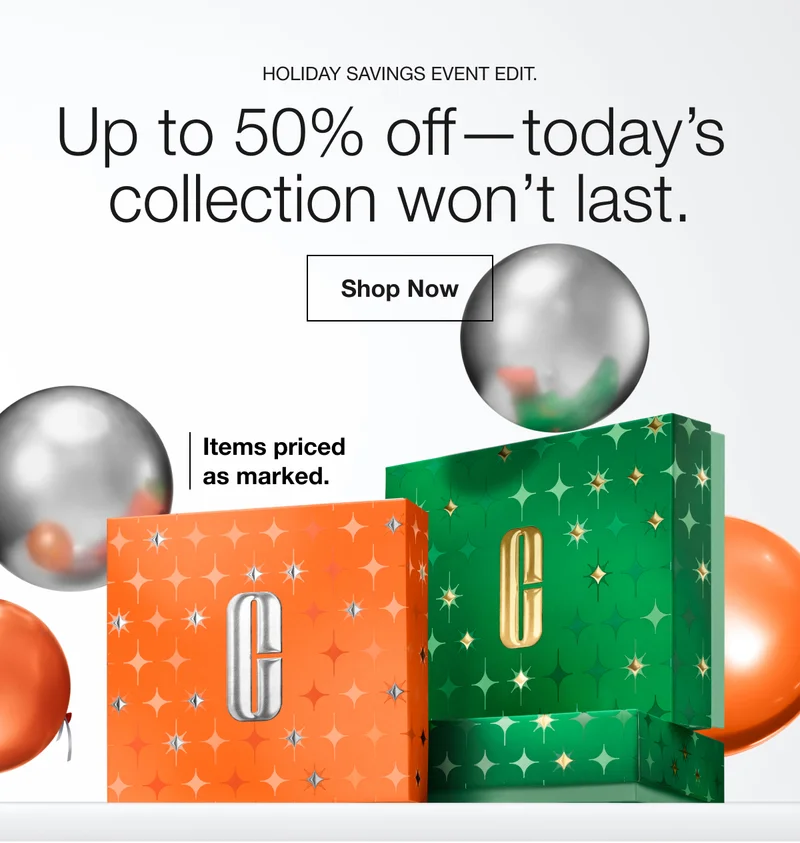 Holiday Savings Event edit. | Up to 50% off—today’s  collection won’t last. | Shop Now | Items priced as marked.