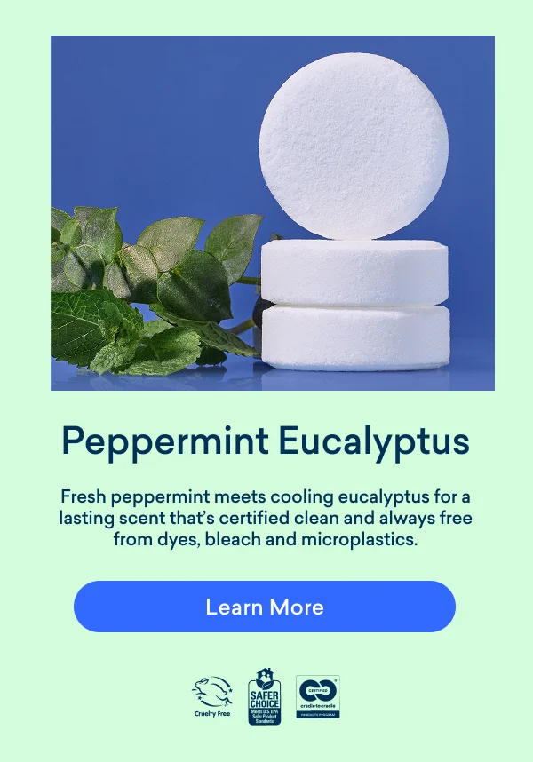 Our toilet tablets are always 100% plastic-free and free of bleach and dyes. Clean without compromise!
