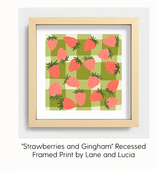 Strawberries and Gingham Recessed Framed Print by Lane and Lucia