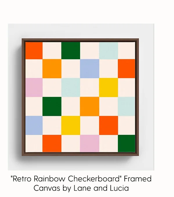 Retro Rainbow Checkerboard Framed Canvas by Lane and Lucia