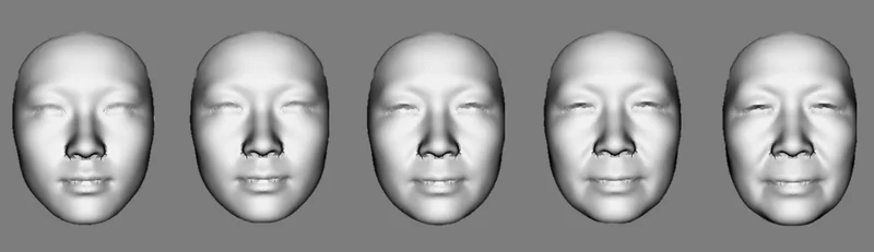 A woman's face as it ages from 20, left, to 65, right, as predicted by Han’s model. Han's research indicates that accelerated facial aging is an indicator of systemic inflammation and is associated with various health challenges such as high cholesterol, hypertension, and other aging-related diseases. This system is being used in clinics in China to assess patient health.
