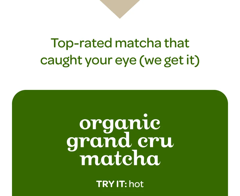 Top-rated matcha that caught your eye: organic grand cru matcha - Try it: hot