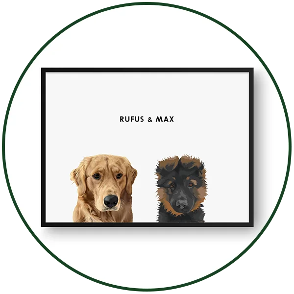 Modern Pet Portrait Framed Poster - Two Pets