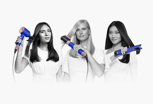 3 models styling their hair with Dyson Hair care technology