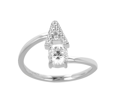 Diamonique Bypass Initial Ring, Sterling Silver
