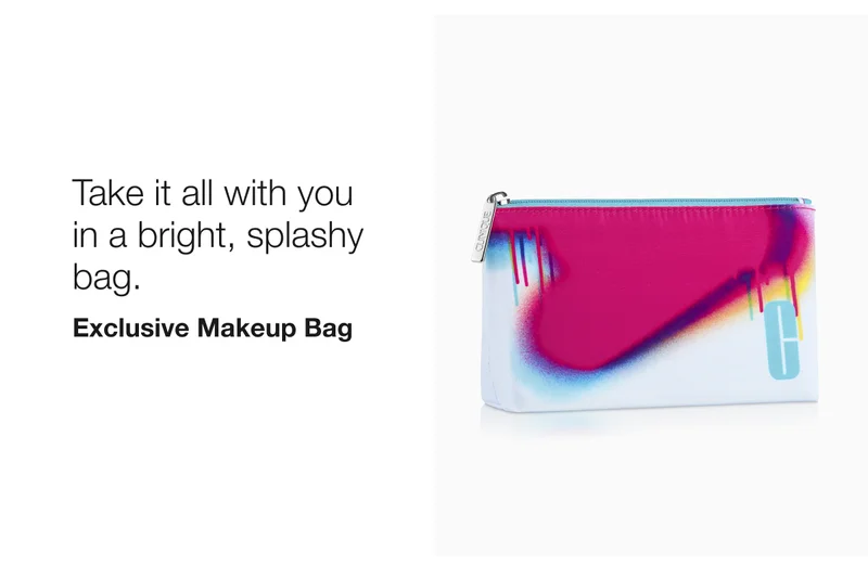 Take it all with you in a bright, splashy bag. | Exclusive Makeup Bag