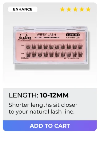 Enhance style Wifey Lash Clusters in 10-12mm length with 5-star rating - shorter lengths sit closer to natural lash line