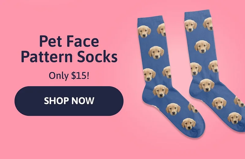 Pet Face Pattern Socks. Only $15!