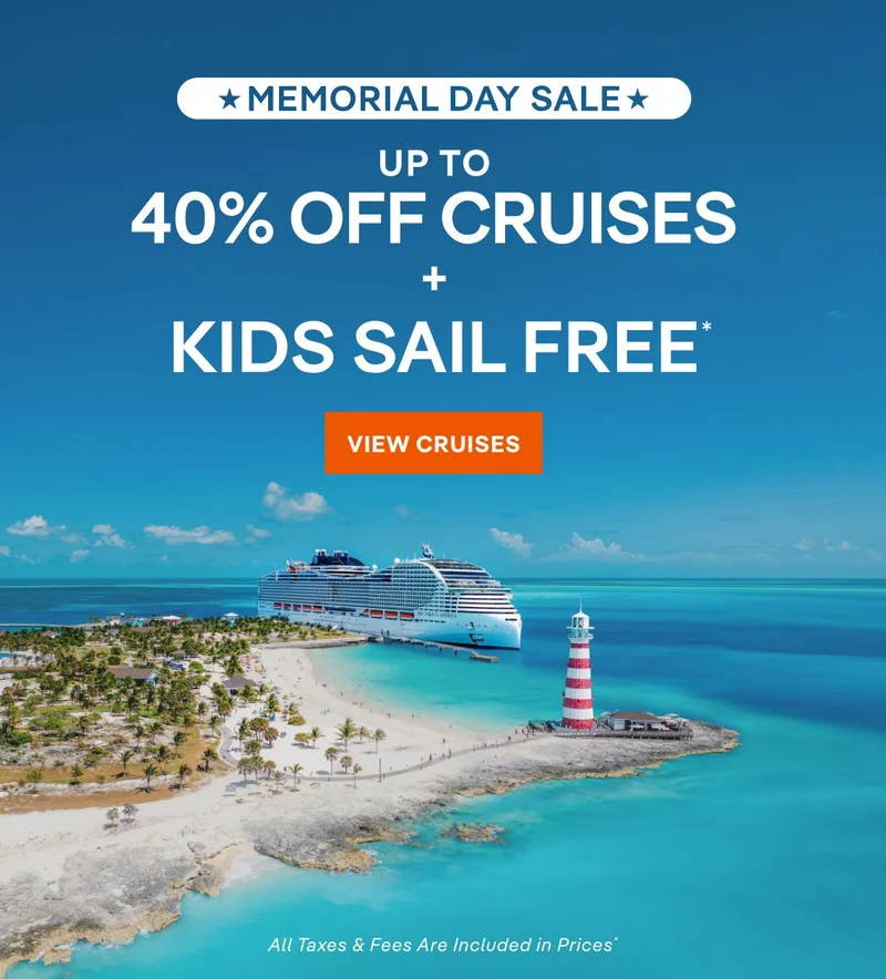 ★ Memorial Day Sale ★ – Up&nbsp;to 40%&nbsp;Off Cruises + Kids 
Sail Free* – Limited Time Offer – Click to View Cruises & Book Now – All Taxes & Fees Are Included in Prices* (Pictured: MSC&nbsp;World America Docked at Ocean&nbsp;Cay MSC&nbsp;Marine Reserve, The Bahamas)