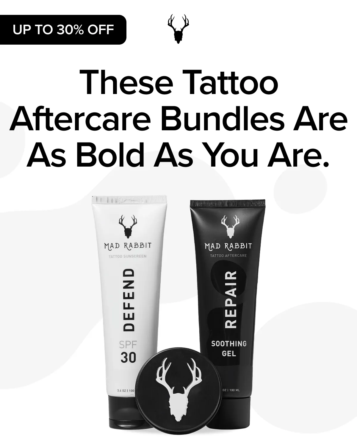 Stay prepared for every step of your tattoo journey with Mad Rabbit. + Looking to protect your tiny tattoos, preparing for upcoming tattoo appointment, or striving to improve your tattoo’s moisture?  Our Tattoo Care Sets are built for all aftercare solutions, before, during, and after your tattoo journey. | shop tattoo care sets