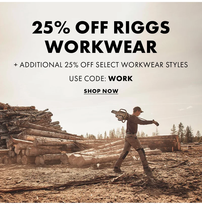 25% Off Riggs Workwear + Additional 25% Off Select Workwear Styles Use Code: Work Shop Now