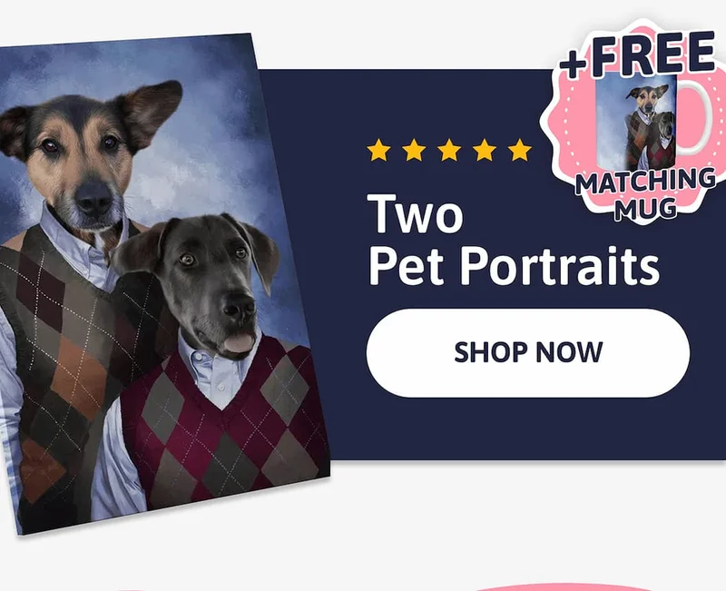 Two Pet Portraits + FREE Matching Mug
