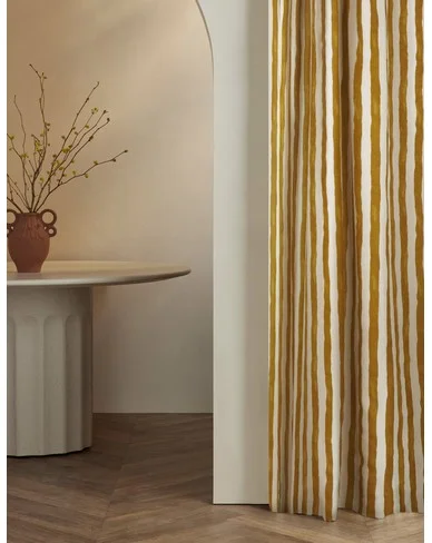 Painterly Stripe Linen Curtain Panel by Sarah Sherman Samuel - Goldenrod and Ivory / 50" x 96" / Privacy Lining