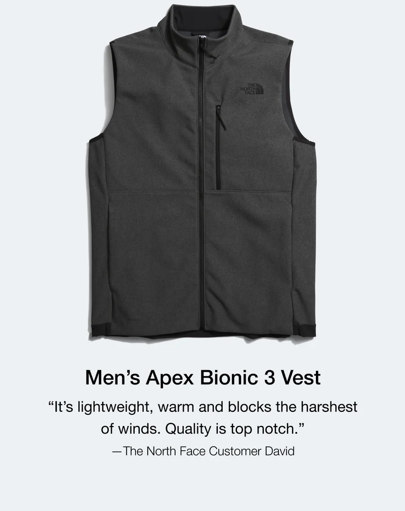 Men's Apex Bionic 3 Vest "It's lightweight, warm and blocks the harshest of winds. Quality is top notch." - The North Face Customer David