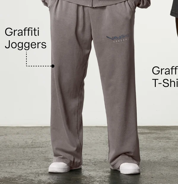 GRAFFITI WASHED MUSHROOM STRAIGHT LEG SWEATPANTS