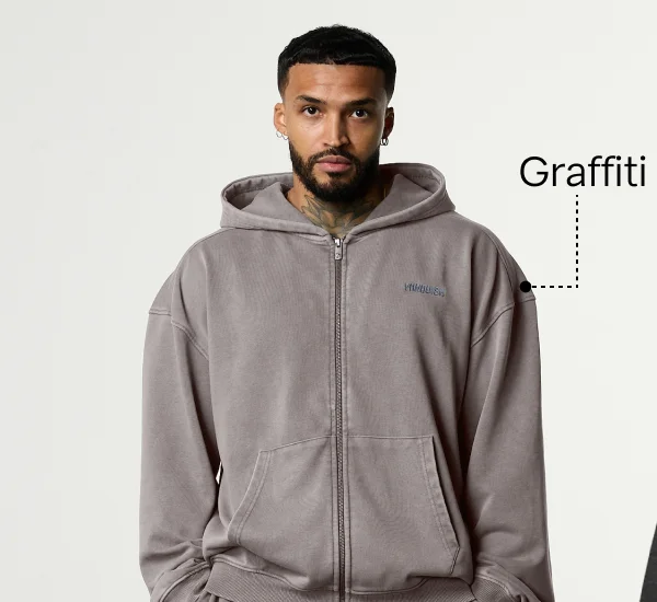 GRAFFITI WASHED MUSHROOM ZIP HOODIE