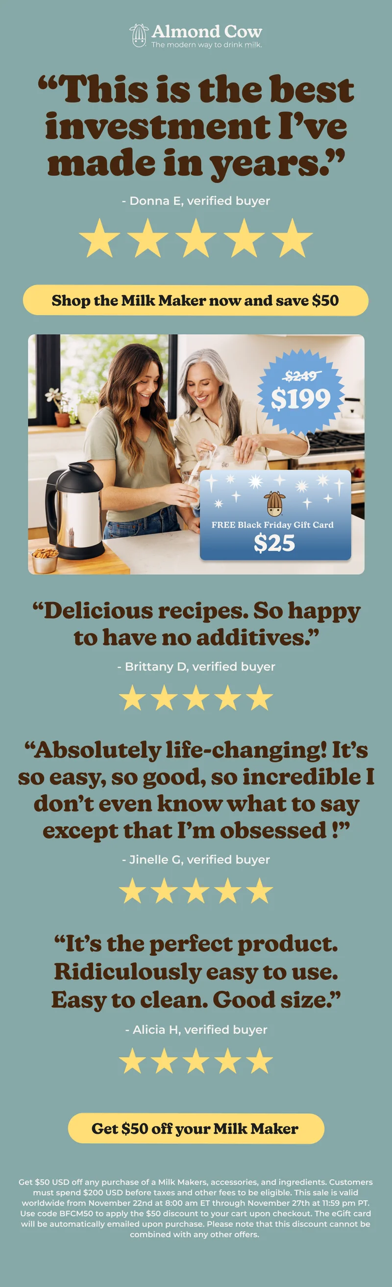 Shop the milk maker and more! save $50 off any purchase $200+
