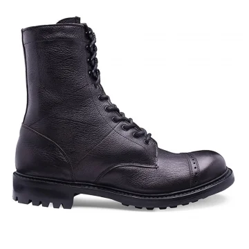 Tiger Moth II C Military Style Mid Calf Derby Boot in Black Kudu Leather