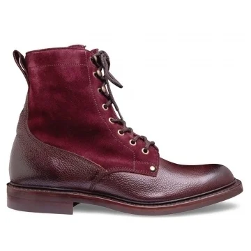 Scott R Shearling Lined Derby Boot in Burgundy Grain Leather and Plum Suede