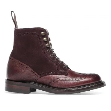 Amelia R Shearling Lined Derby Brogue Boot in Burgundy Grain Leather/Plum Suede