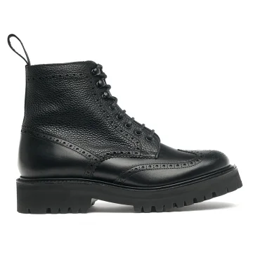 Amelie MV Shearling Lined Derby Brogue Boot in Black Calf/Grain