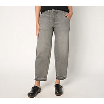Denim & Co. Petite Black Easy Stretch Tapered Ankle Jean  Size Plus Petite 26  Storm Grey Wash